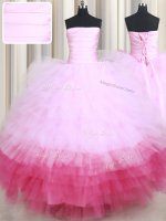 New Arrival Multi-color Sleeveless Floor Length Ruffled Layers Lace Up Vestidos de Quinceanera