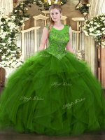Hot Sale Ball Gowns Quinceanera Gowns Green Scoop Organza Sleeveless Floor Length Zipper