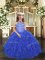 Royal Blue Tulle Lace Up Scoop Sleeveless Floor Length Pageant Gowns Beading and Ruffles