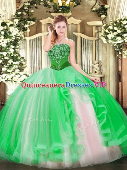 Strapless Sleeveless Lace Up 15th Birthday Dress Green Tulle - Click Image to Close