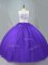 Beautiful Purple Two Pieces Tulle Scoop Sleeveless Appliques Floor Length Zipper Vestidos de Quinceanera