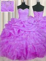 Purple Sweetheart Lace Up Beading and Ruffles and Pick Ups Quinceanera Dress Sleeveless