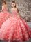 Sleeveless Beading and Ruffled Layers Lace Up Ball Gown Prom Dress with Watermelon Red Court Train