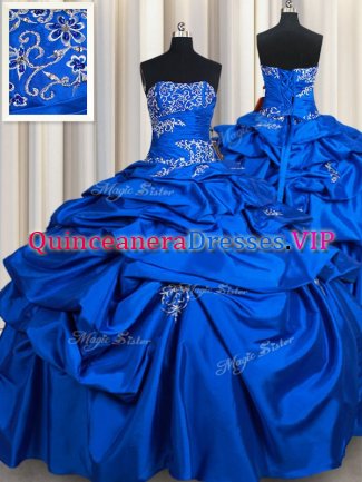 Royal Blue Strapless Lace Up Beading and Pick Ups Sweet 16 Dress Sleeveless