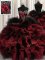 High Class Red And Black Organza and Tulle Lace Up Sweetheart Sleeveless Floor Length Sweet 16 Quinceanera Dress Beading and Ruffles