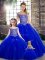 Deluxe Royal Blue Lace Up Quinceanera Gown Beading Sleeveless Floor Length