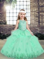 Apple Green Ball Gowns Tulle Scoop Sleeveless Lace and Appliques Floor Length Lace Up Little Girl Pageant Dress(SKU PAG1239-6BIZ)