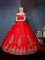 Latest Off the Shoulder Beading and Appliques and Ruffles Quinceanera Gown Red Lace Up Sleeveless Floor Length