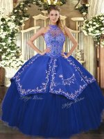 Blue Quinceanera Dresses Sweet 16 and Quinceanera with Beading and Embroidery Halter Top Sleeveless Lace Up(SKU SJQDDT1143002-1BIZ)