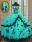 Turquoise Tulle Lace Up Quinceanera Gown Sleeveless Floor Length Appliques