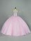 High Class Baby Pink Ball Gowns Tulle Sweetheart Sleeveless Beading Lace Up Ball Gown Prom Dress
