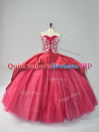 Designer Wine Red Sleeveless Court Train Appliques Quinceanera Gown