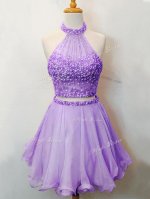 Attractive Lavender Sleeveless Beading Knee Length Damas Dress