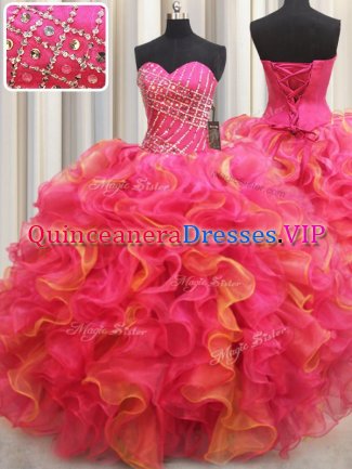 Gorgeous Sleeveless Beading and Ruffles Lace Up Quinceanera Dresses