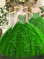 Delicate Green Sleeveless Tulle Lace Up Quinceanera Dresses for Military Ball and Sweet 16 and Quinceanera
