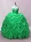 Cute Green Fabric With Rolling Flowers Lace Up Quince Ball Gowns Sleeveless Floor Length Sequins