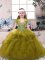 Ball Gowns Little Girls Pageant Dress Wholesale Olive Green Straps Tulle Sleeveless Floor Length Lace Up