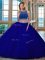Scoop Royal Blue Sleeveless Floor Length Beading Backless Quinceanera Gown