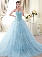 Classical Floor Length Lace Up 15th Birthday Dress Light Blue for Military Ball and Sweet 16 and Quinceanera with Beading