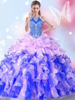 Fabulous Halter Top Pick Ups Floor Length Ball Gowns Sleeveless Multi-color Quinceanera Dress Lace Up