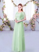 Elegant Apple Green Side Zipper Dama Dress Lace and Belt Short Sleeves Floor Length