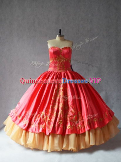 Ball Gowns Quinceanera Gown Coral Red Sweetheart Satin and Organza Sleeveless Floor Length Lace Up - Click Image to Close