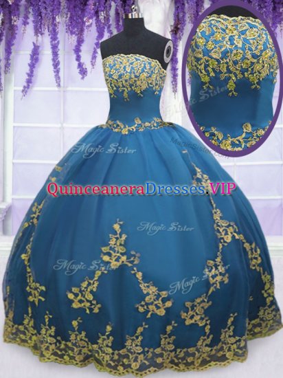 Teal Sleeveless Lace and Appliques Floor Length Sweet 16 Dresses - Click Image to Close