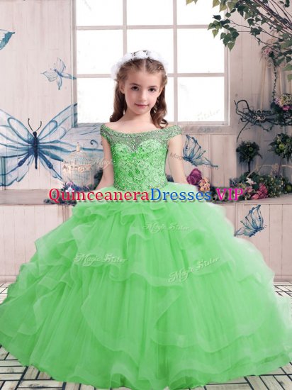 Trendy Tulle Scoop Sleeveless Lace Up Beading Child Pageant Dress in - Click Image to Close