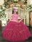 Perfect Organza Halter Top Sleeveless Lace Up Appliques and Ruffles Pageant Dress for Teens in Hot Pink