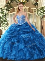 Hot Sale Sweetheart Sleeveless Organza Quinceanera Dresses Beading and Ruffles and Pick Ups Lace Up