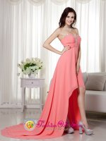 Elegant Watermelon Empire Sweetheart High-low Chiffon Beading and Ruch Quinceanera Dama Dress in Lantana FL