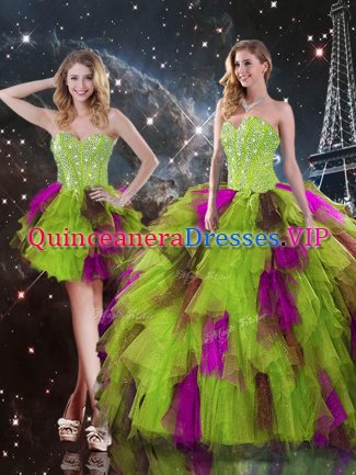 New Style Multi-color Sleeveless Ruffles High Low Quinceanera Gown