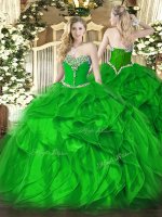 Fashion Sleeveless Lace Up Floor Length Beading and Ruffles Sweet 16 Dress