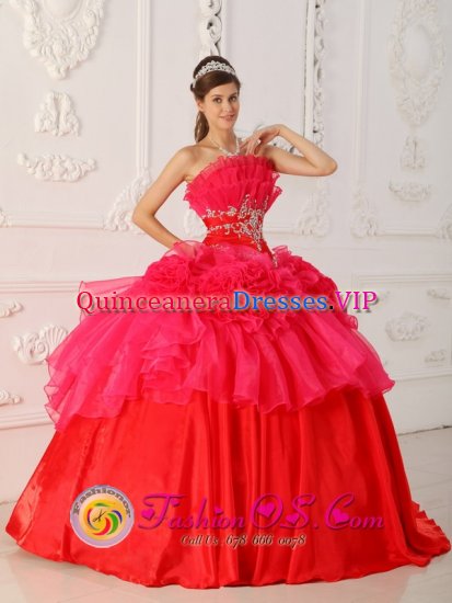 Loddon East Anglia Beautiful Red Strapless Appliques Decorate Waist For Quinceanera Dress - Click Image to Close