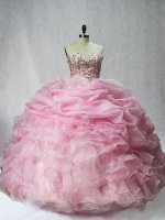 Floor Length Baby Pink Quinceanera Gowns Sweetheart Sleeveless Lace Up