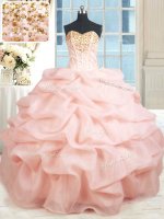 Suitable Baby Pink Sweetheart Neckline Beading and Embroidery and Pick Ups Quinceanera Gowns Sleeveless Lace Up(SKU PSSW0293BIZ)