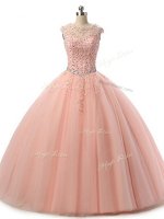 Sleeveless Beading and Lace Lace Up Military Ball Gown