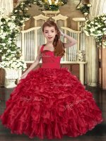 Beautiful Red Pageant Dress Wholesale Party and Wedding Party with Ruffles Straps Sleeveless Lace Up