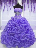 Cheap Floor Length Lavender Quince Ball Gowns Organza Sleeveless Beading