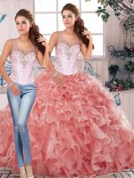 Glamorous Organza Sleeveless Floor Length Vestidos de Quinceanera and Beading and Ruffles