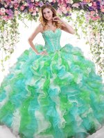 Sumptuous Floor Length Multi-color Ball Gown Prom Dress Organza Sleeveless Beading and Ruffles