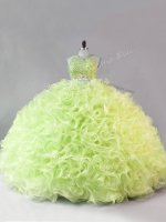 Eye-catching Yellow Green Scoop Zipper Beading and Ruffles Sweet 16 Dress Sleeveless