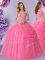 Sweetheart Sleeveless Quinceanera Dresses Floor Length Beading and Pick Ups Rose Pink Tulle