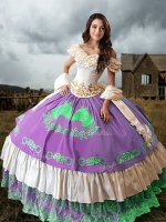 Sleeveless Embroidery and Ruffled Layers Lace Up Military Ball Dresses with Multi-color Brush Train(SKU XBQD020-3BIZ)