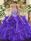 Admirable Purple Sleeveless Floor Length Beading and Ruffles Lace Up Sweet 16 Dress