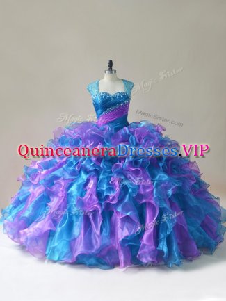 Fashionable Multi-color Straps Zipper Beading and Ruffles Sweet 16 Dresses Sleeveless