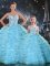 Custom Design Floor Length Lace Up Sweet 16 Dress Light Blue for Military Ball and Sweet 16 and Quinceanera with Beading and Ruffles