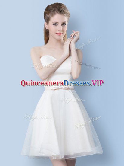 Amazing White A-line Sweetheart Sleeveless Tulle Knee Length Lace Up Bowknot Quinceanera Court Dresses - Click Image to Close
