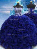 Luxurious Royal Blue Lace Up Sweetheart Beading Military Ball Gown Fabric With Rolling Flowers Sleeveless