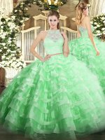 Floor Length Apple Green Quinceanera Gowns Scoop Sleeveless Zipper